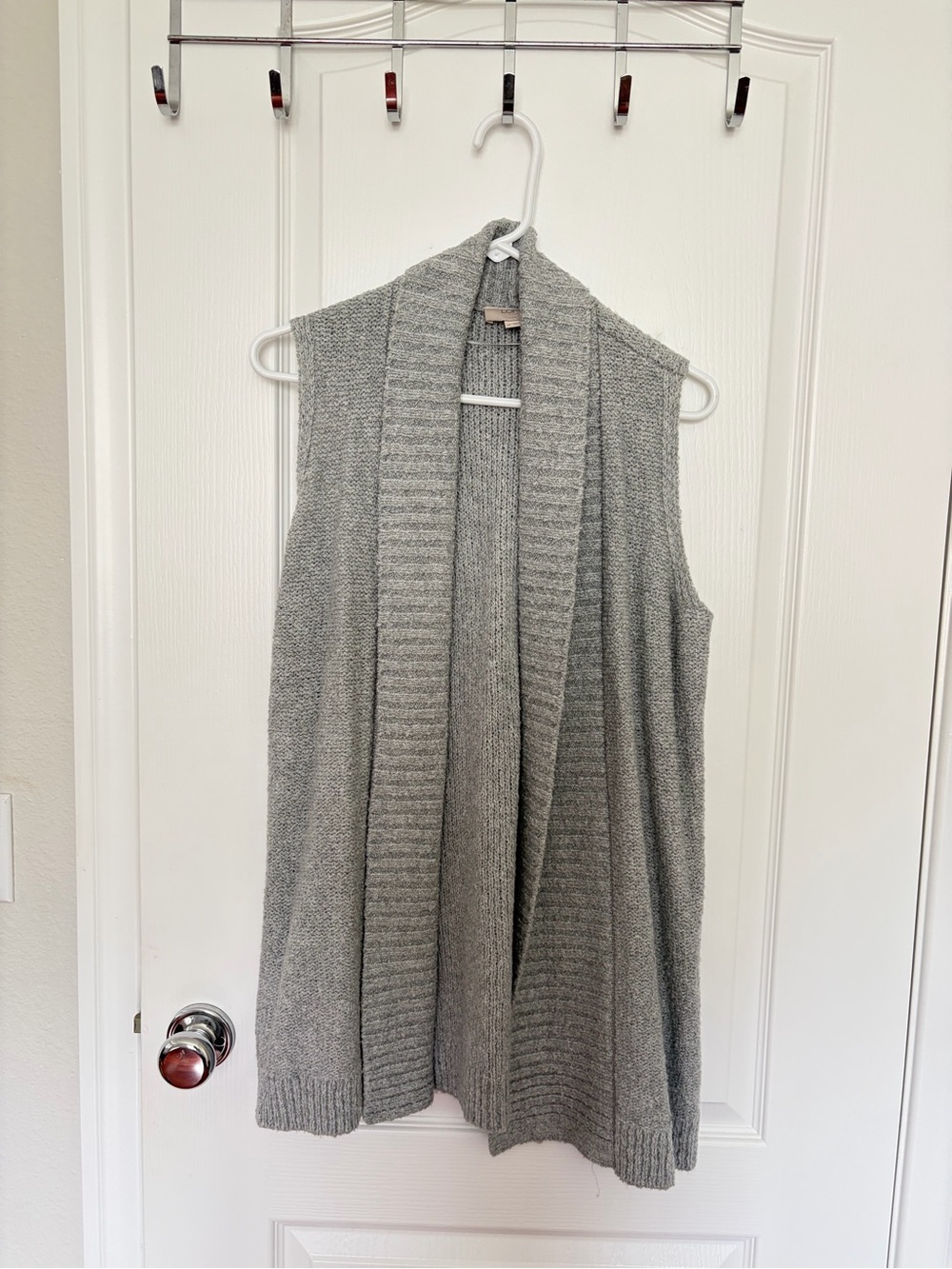 LOFT Light Gray Open-Front Sleeveless Knit Cardigan
